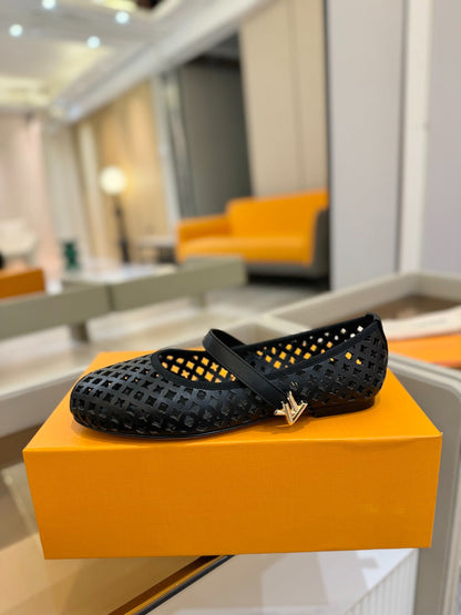 ROMY FLAT BALLERINA IN BLACK MESH CALFSKIN