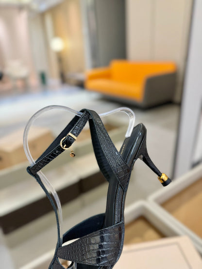 HIGH SANDALS 75 MM IN BLACK CALFSKIN