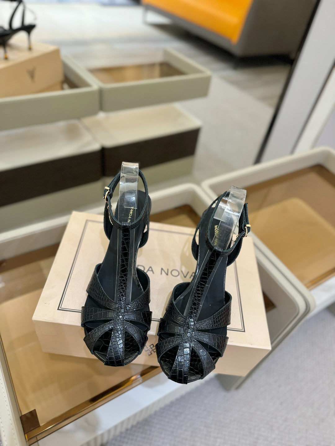 HIGH SANDALS 75 MM IN BLACK CALFSKIN