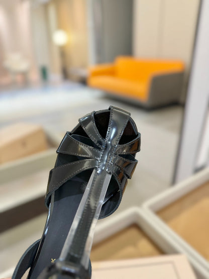 HIGH SANDALS 75 MM IN BLACK PATENT CALFSKIN