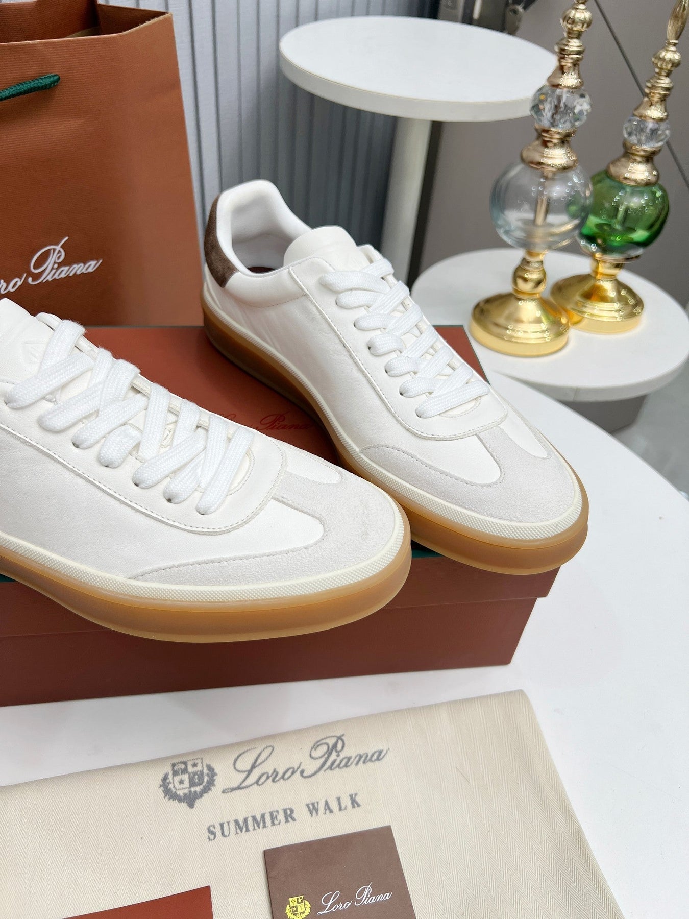 LP TENNIS WALK SNEAKERS WHITE AND LIGHT GRAY CALFSKIN
