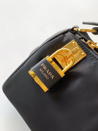 MINI POUCH 27 IN BLACK RE-NYLON AND SAFFIANO LEATHER STRAP