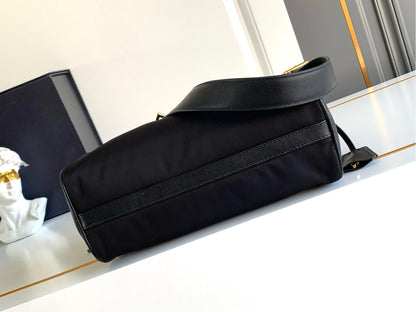MINI POUCH 27 IN BLACK RE-NYLON AND SAFFIANO LEATHER STRAP