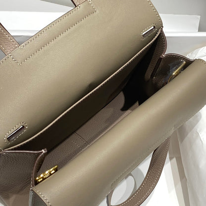 HALZAN 25 HANDLE BAG IN COFFEE BROWN GRAINED CALFSKIN