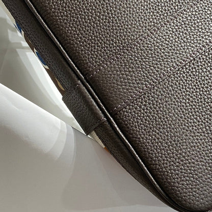 GARDEN PARTY 36 IN MULTICOLOR TOILE H CANVAS DARK BROWN CALFSKIN ABSTRACT GRAPHIC PRINT