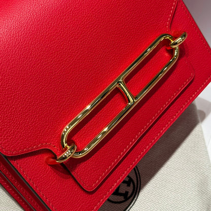 HM ROULIS 18 MINI BAG IN CARDINAL RED CALFSKIN GOLD-TONE HARDWARE