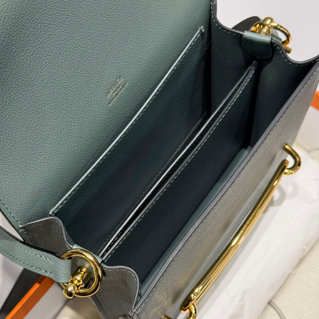 HM ROULIS 18 MINI BAG IN NANDOR GREEN CALFSKIN GOLD-TONE HARDWARE