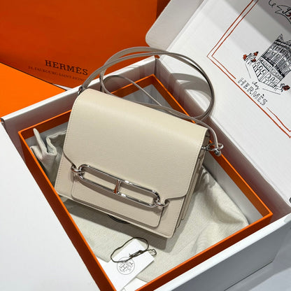 HM ROULIS 18 MINI BAG IN BEIGE CALFSKIN SILVER-TONE HARDWARE