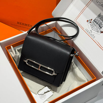 HM ROULIS 18 MINI BAG IN BLACK CALFSKIN SILVER-TONE HARDWARE