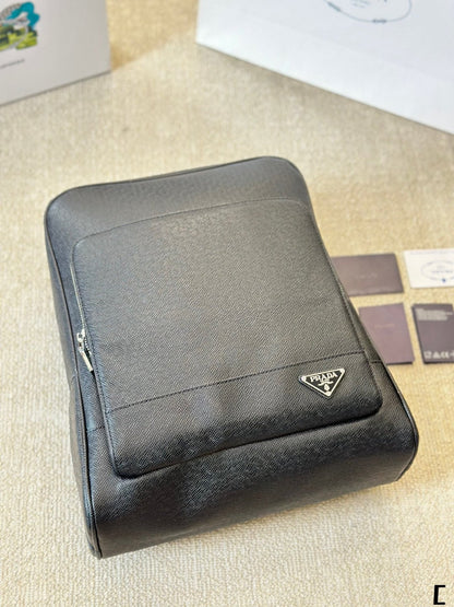 FRONT ZIP POCKET BACKPACK 38 IN BLACK GRAINED CALFSKIN