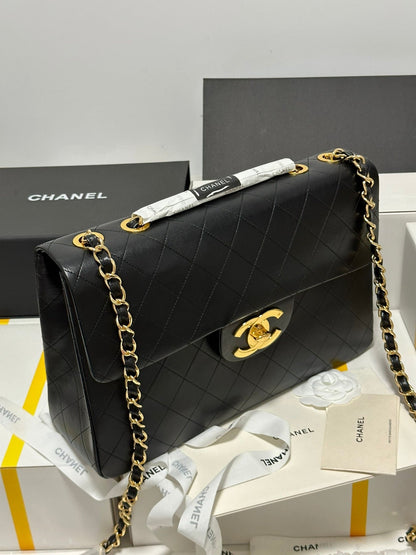 CC MAXI FLAP BAG 34 IN BLACK CALFSKIN