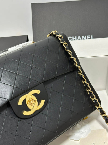CC MAXI FLAP BAG 34 IN BLACK CALFSKIN