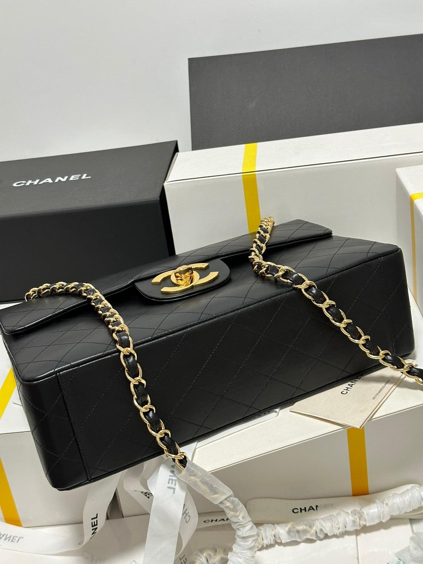 CC MAXI FLAP BAG 34 IN BLACK CALFSKIN