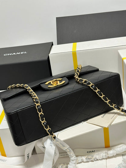 CC MAXI FLAP BAG 34 IN BLACK CALFSKIN