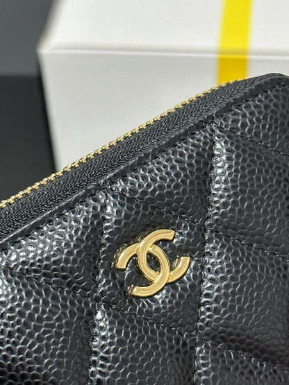MINI WALLET 11 IN BLACK CAVIAR SKIN GOLD METALLIC