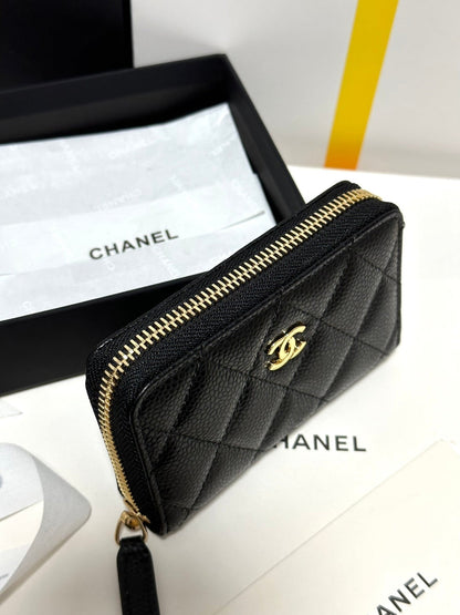 MINI WALLET 11 IN BLACK CAVIAR SKIN GOLD METALLIC