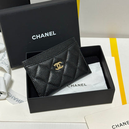 QUILTED CLASSIC CARD HOLDER 11 IN BLACK CAVIAR SKIN