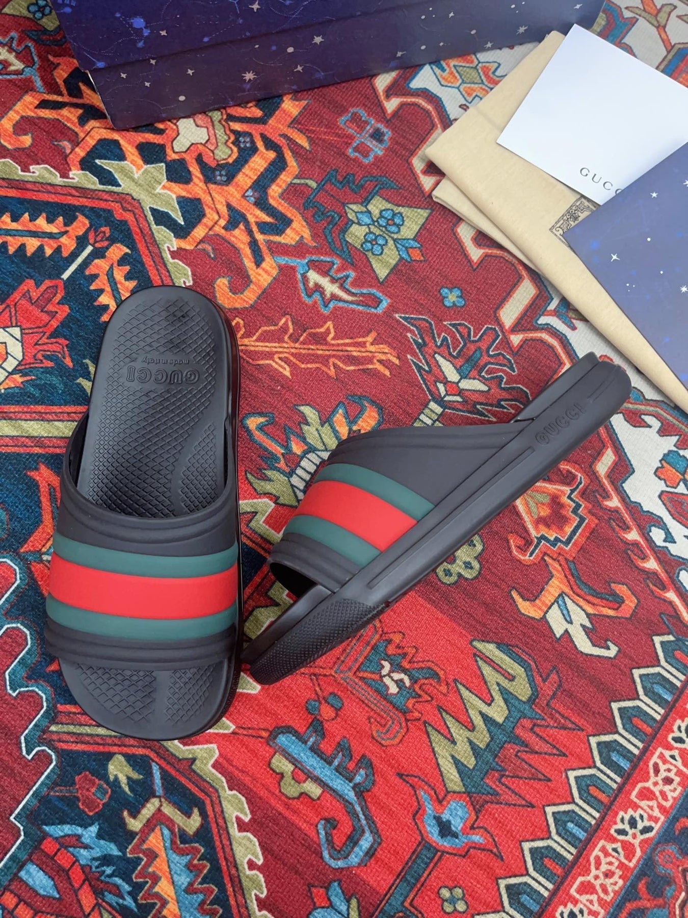 GG WEB SLIDE SANDAL BLACK RUBBER