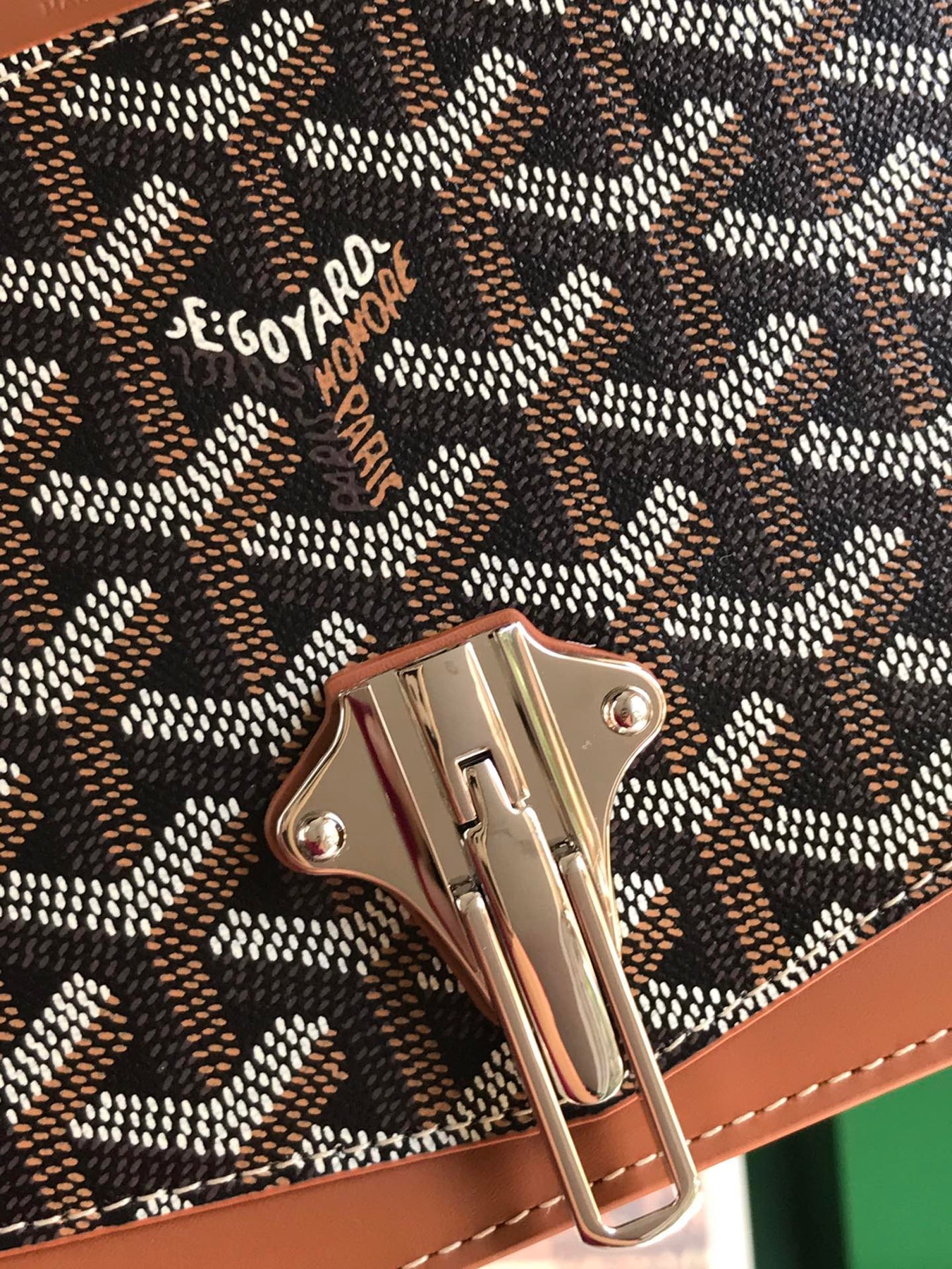 DUCHESSE MARIE-CAROLINE BAG 25 IN BLACK GOYARDINE CANVAS AND TAN SMOOTH CALFSKIN