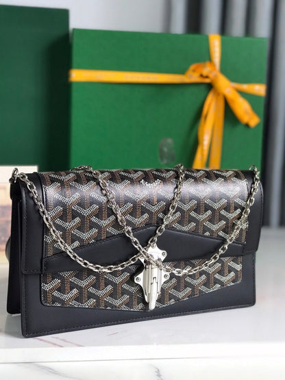 DUCHESSE MARIE-CAROLINE BAG 25 IN BLACK GOYARDINE CANVAS AND SMOOTH CALFSKIN