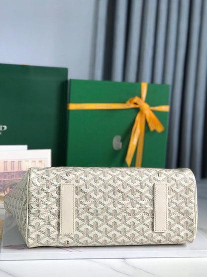 ROUETTE SOUPLE BAG 30 IN WHITE GOYARDINE CANVAS AND CALFSKIN