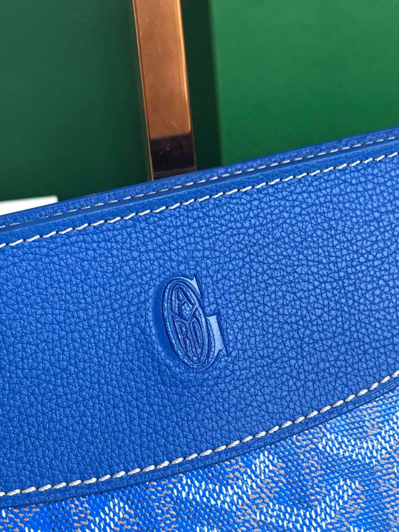 HIRONDELLE BAG 25 IN SAPPHIRE BLUE LAMBSKIN AND GOYARDINE CANVAS