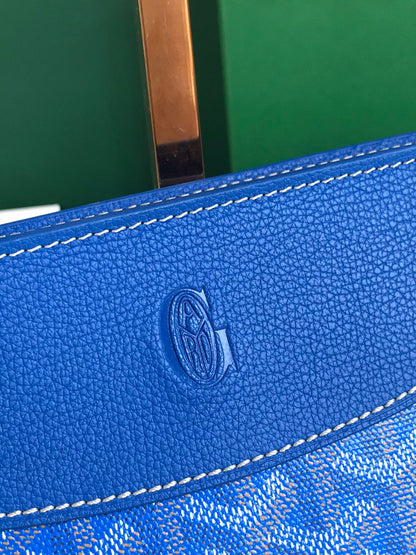 HIRONDELLE BAG 25 IN SAPPHIRE BLUE LAMBSKIN AND GOYARDINE CANVAS