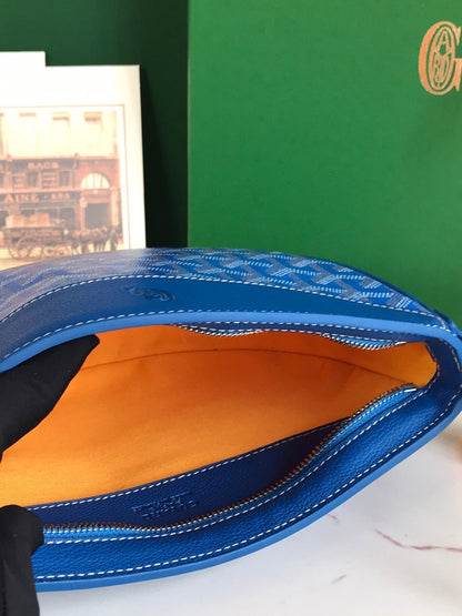 HIRONDELLE BAG 25 IN SAPPHIRE BLUE LAMBSKIN AND GOYARDINE CANVAS