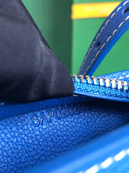 HIRONDELLE BAG 25 IN SAPPHIRE BLUE LAMBSKIN AND GOYARDINE CANVAS