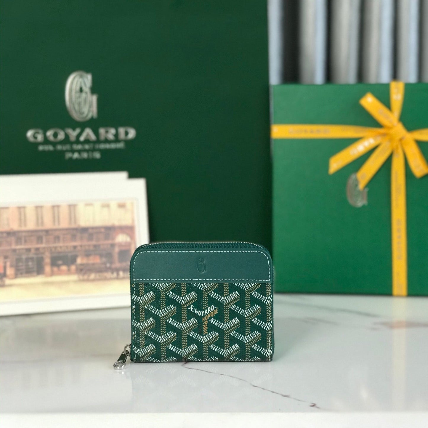 MATIGNON MINI WALLET 11 IN GREEN GOYARDINE CANVAS AND CALFSKIN