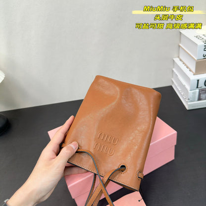 PHONE BAG 15 IN CINNAMON BROWN CALFSKIN