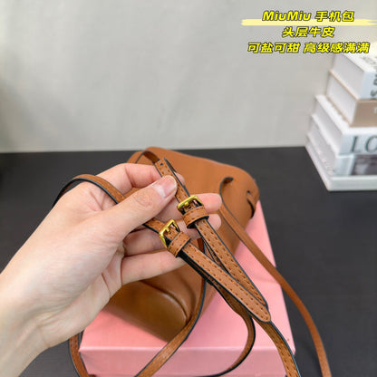 PHONE BAG 15 IN CINNAMON BROWN CALFSKIN