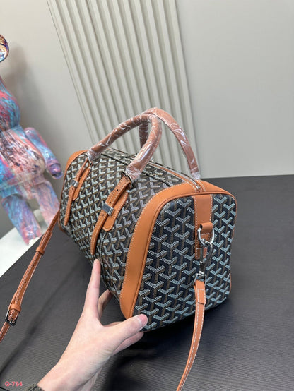 SAC HARDY PM BAG 35 IN BLACK GOYARDINE CANVAS AND TAN CALFSKIN