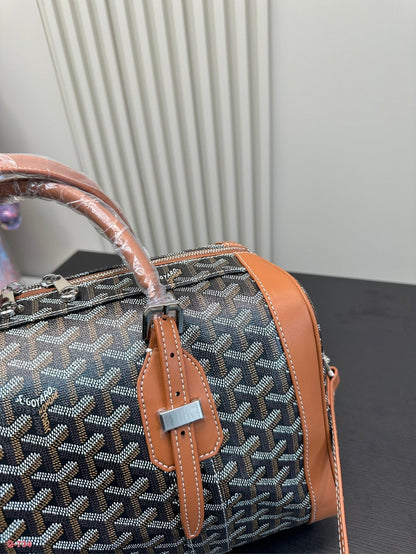 SAC HARDY PM BAG 35 IN BLACK GOYARDINE CANVAS AND TAN CALFSKIN