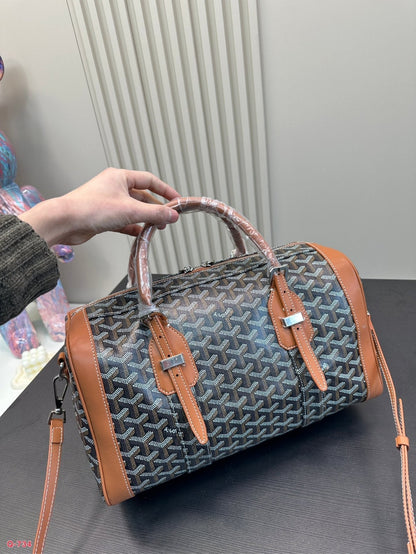 SAC HARDY PM BAG 35 IN BLACK GOYARDINE CANVAS AND TAN CALFSKIN