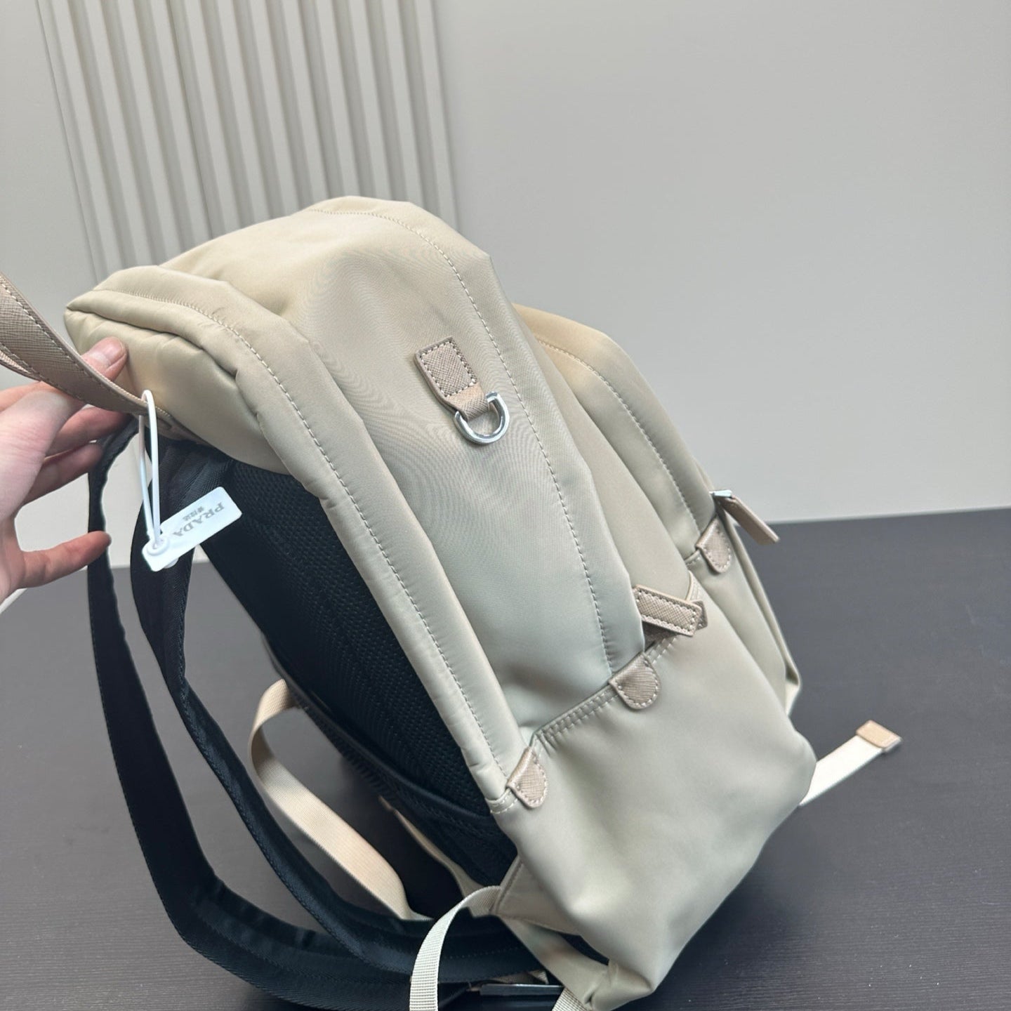 FRONT ZIP POCKET BACKPACK 40 IN BEIGE RE-NYLON