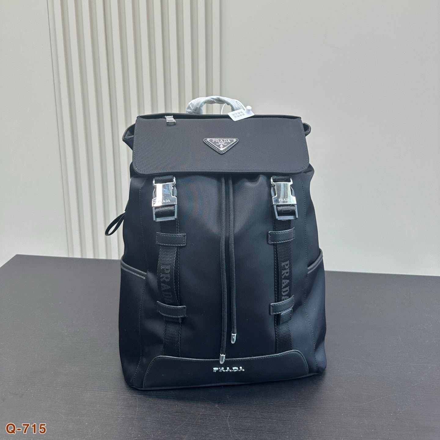 DOUBLE BUCKLE BACKPACK 40 IN BLACK RE-NYLON MIX CALFSKIN