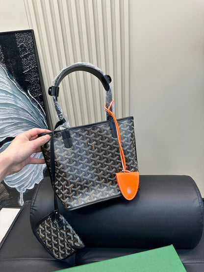 ANJOU MINI BAG 21 IN BLACK GOYARDINE CANVAS AND CALFSKIN