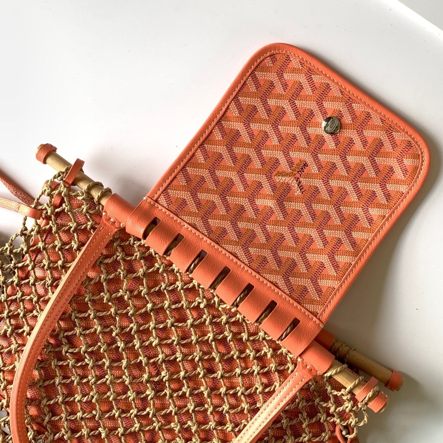 ALIGRE BAG 40 IN RED ORANGE WOVEN RAFFIA AND CALFSKIN