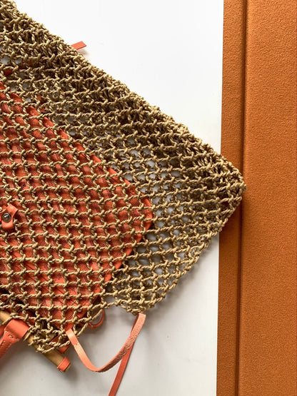 ALIGRE BAG 40 IN RED ORANGE WOVEN RAFFIA AND CALFSKIN