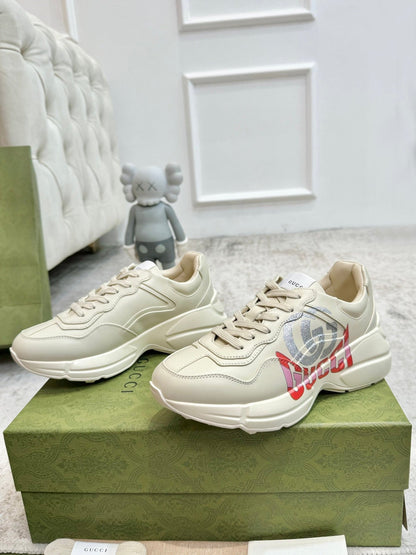 GG RHYTON TRAINER WHITE LAMBSKIN WITH H LETTER