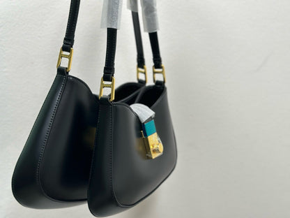 CLEO SHOULDER BAG 26 IN BLACK BRUSHED LAMBSKIN GOLD HARDWARE