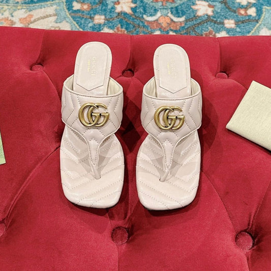 HIGH THONG MULE 55MM IN BEIGE CREAM CALFSKIN WITH GOLD HARDWARE