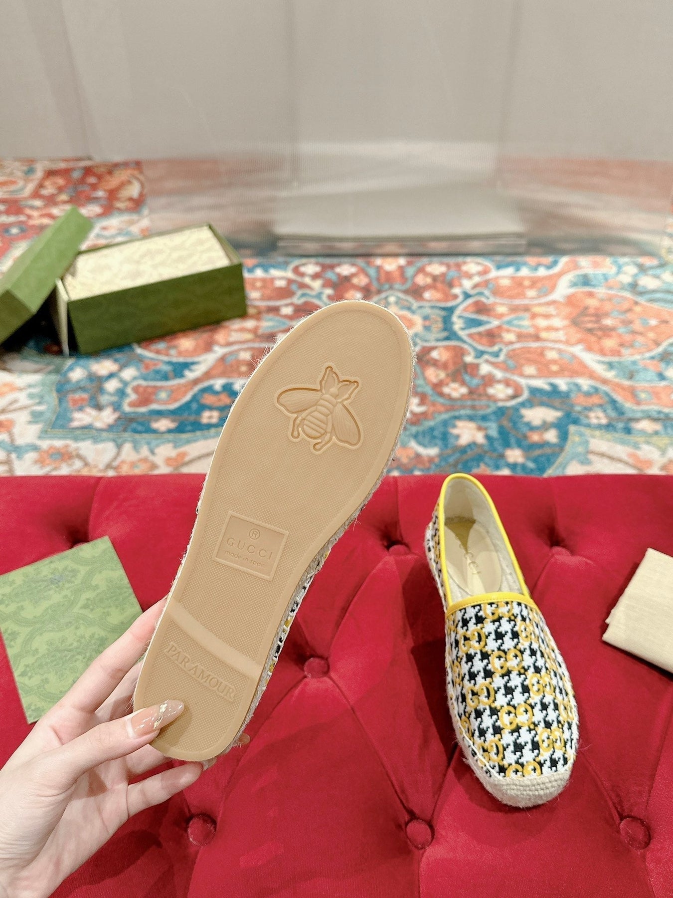 GG ESPADRILLE LOAFER LEMON AND BLACK CANVAS