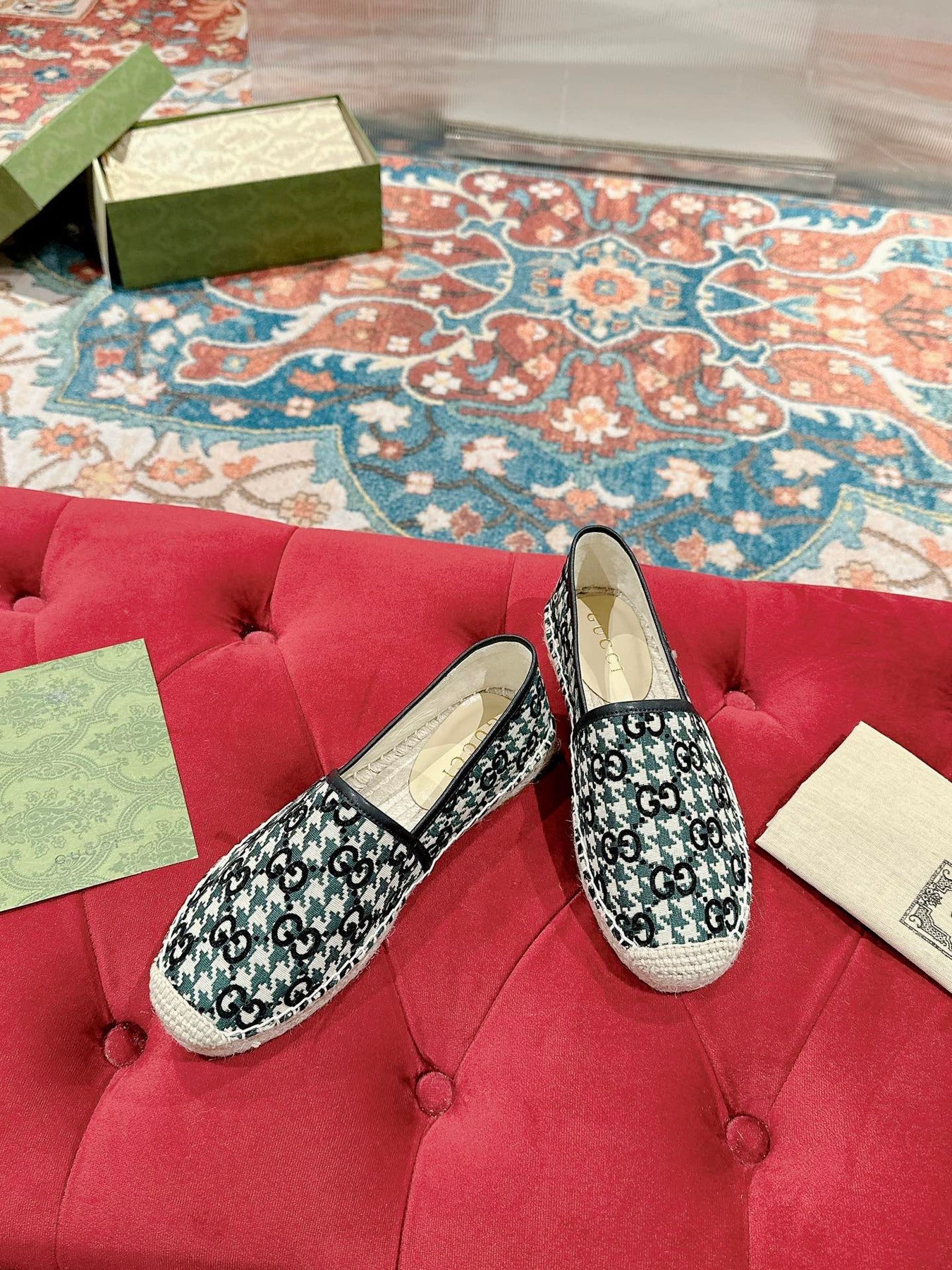 GG ESPADRILLE LOAFER BLACK AND BASIL CANVAS