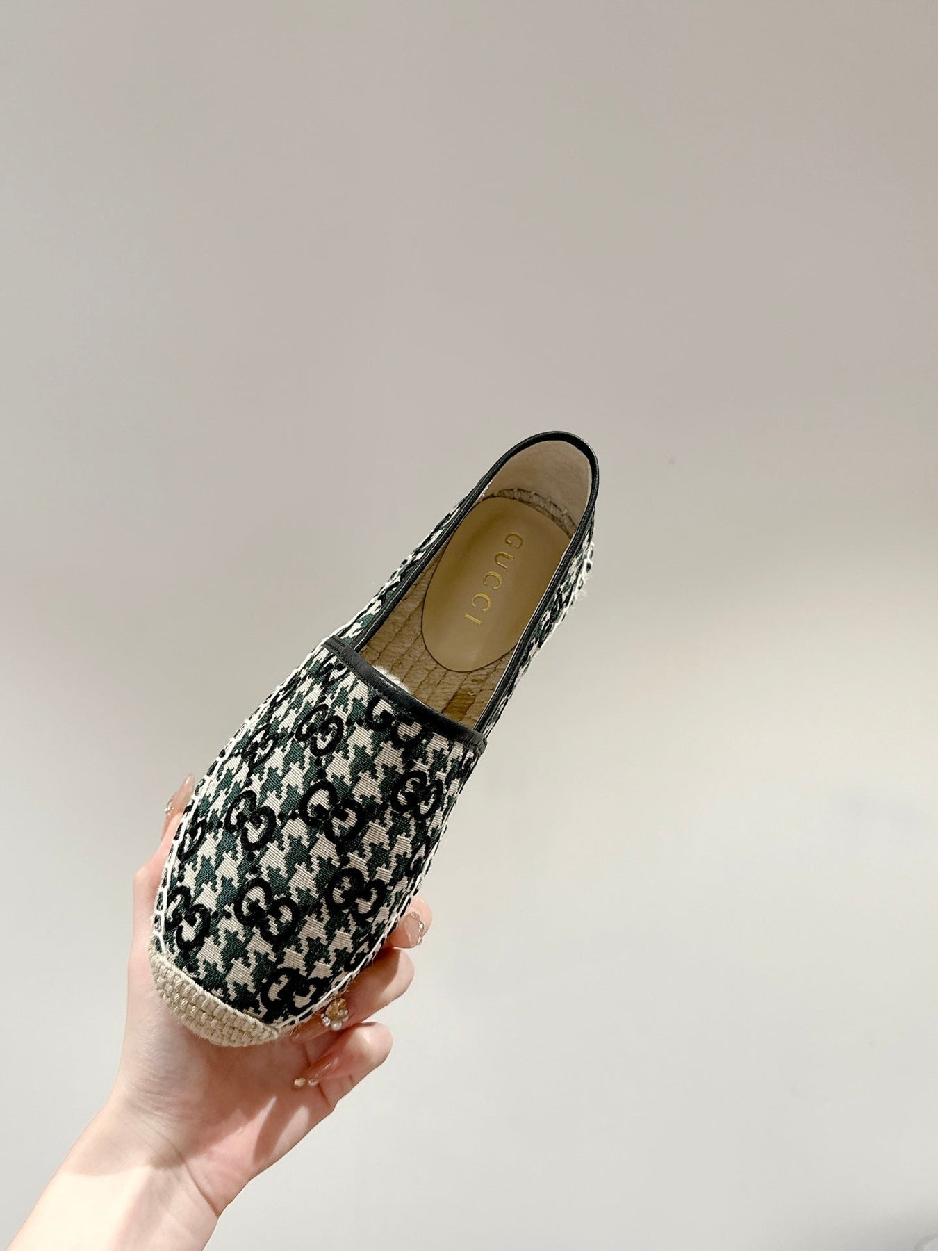 GG ESPADRILLE LOAFER BLACK AND BASIL CANVAS