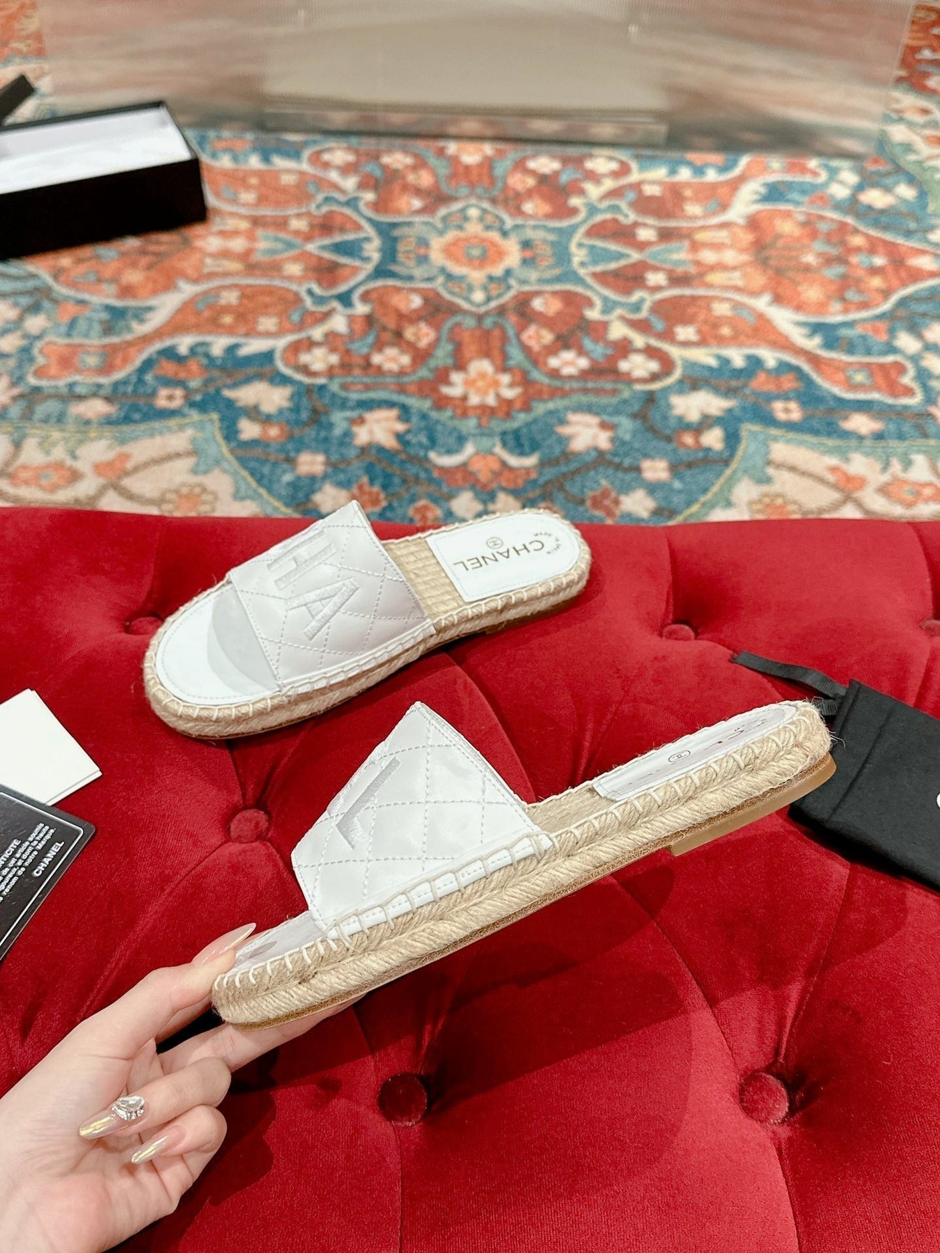 FLAT SLIPPERS IN WHITE LAMBSKIN MIX BEIGE WOVEN