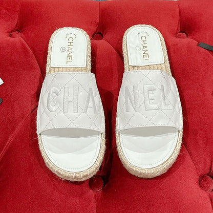FLAT SLIPPERS IN WHITE LAMBSKIN MIX BEIGE WOVEN