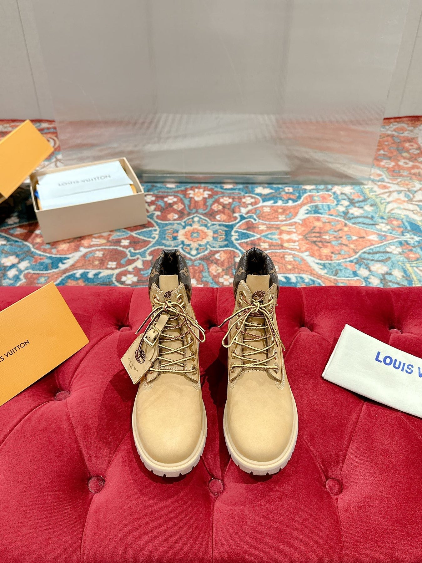 LV X TIMBERLAND ANKLE BOOT IN TORTILLA BROWN SUEDE