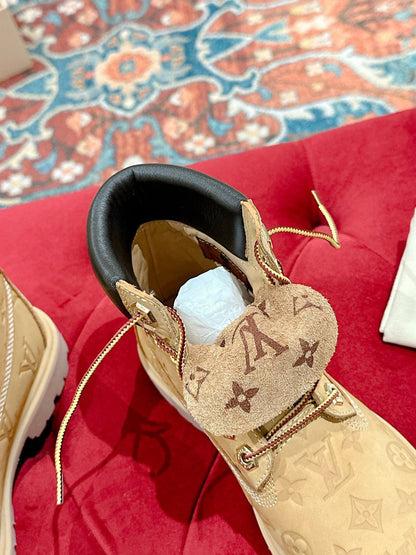 LV X TIMBERLAND ANKLE BOOT IN TORTILLA BROWN MONOGRAM SUEDE